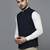 Men navy blue nehru jacket with self yellow chex