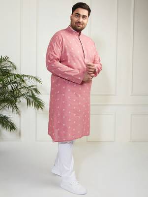 Men's pink and white cotton kurta pyjama set 4