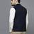 Men navy blue nehru jacket with self yellow chex