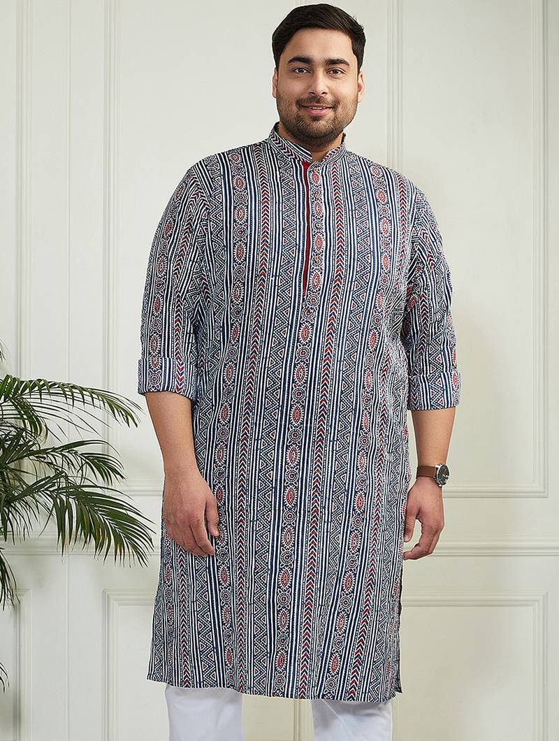 Men's indigo blue cotton kurta
