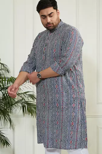 Men's indigo blue cotton kurta
