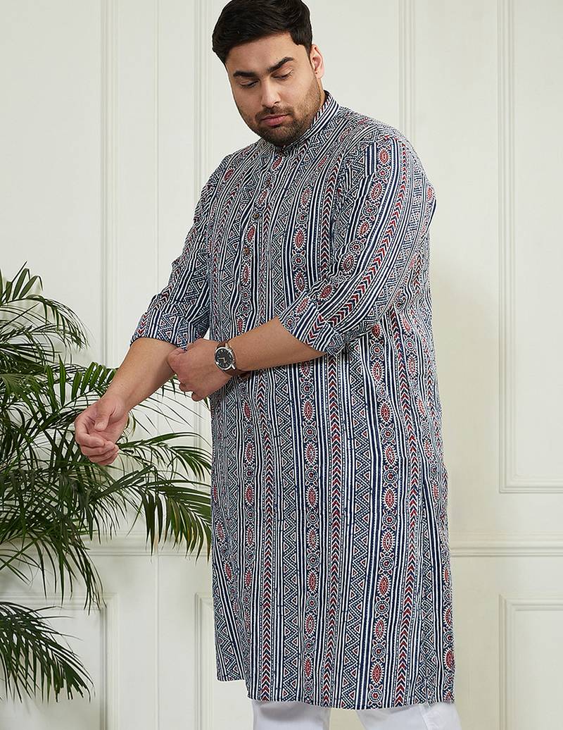Men's indigo blue cotton kurta