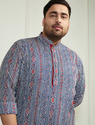 Men's indigo blue cotton kurta 3