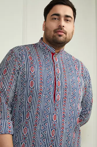 Men's indigo blue cotton kurta
