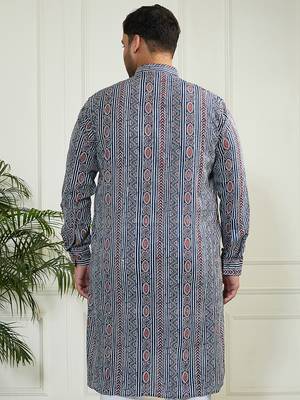 Men's indigo blue cotton kurta 4