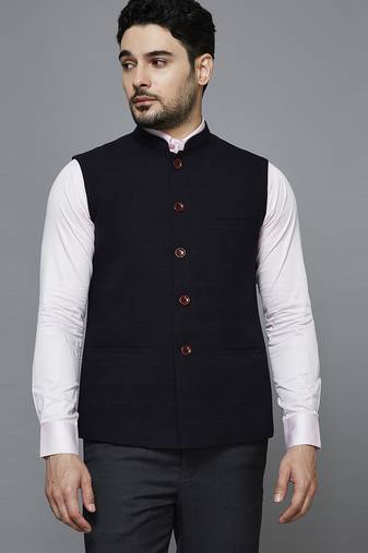 Black chex nehru jacket