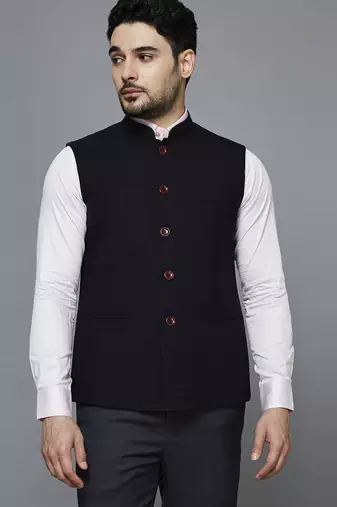 Men Black chex nehru jacket