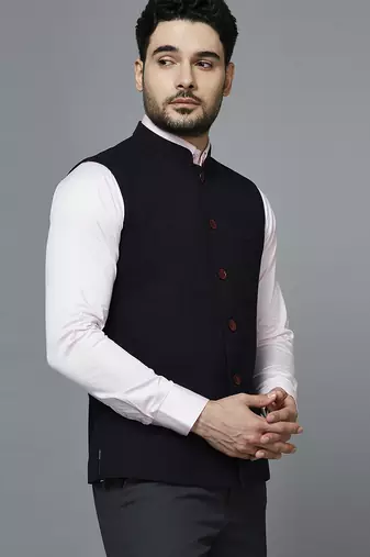Black chex nehru jacket