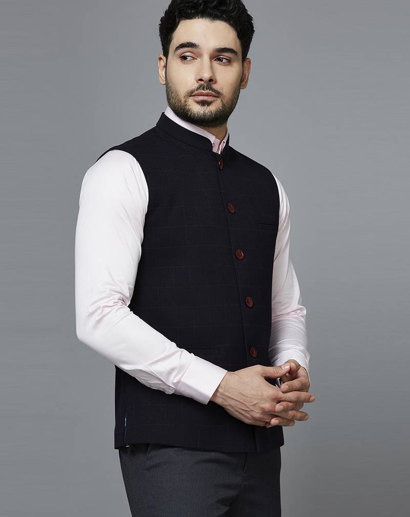 Men Black chex nehru jacket