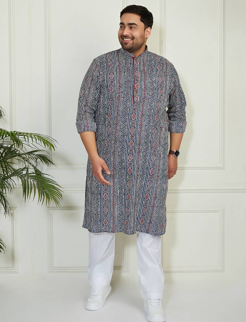 Men's indigo blue cotton kurta