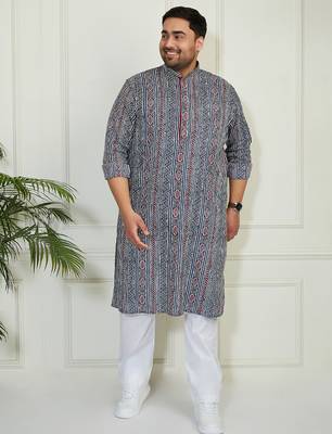 Men's indigo blue white cotton kurta pyjama set 1