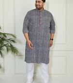 Men's indigo blue white cotton kurta pyjama set