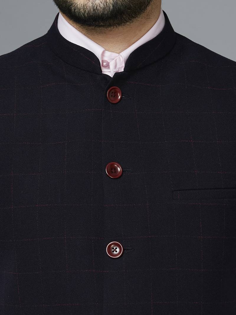 Men Black chex nehru jacket