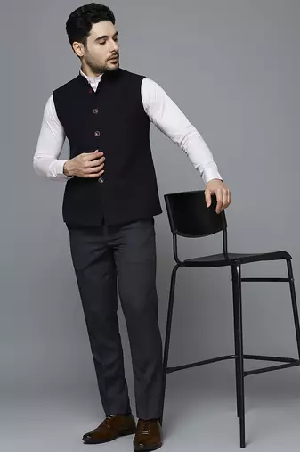 Black chex nehru jacket