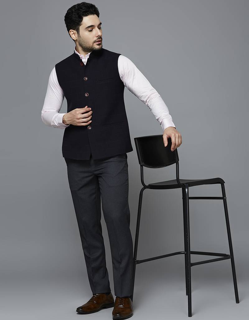 Men Black chex nehru jacket