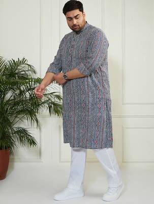 Men's indigo blue white cotton kurta pyjama set 4
