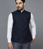 self design navy blue nehru jacket