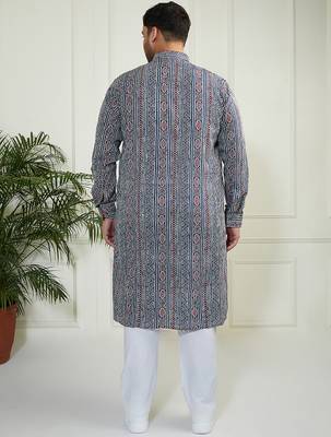 Men's indigo blue white cotton kurta pyjama set 5