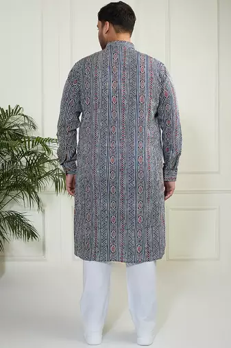 Men's indigo blue white cotton kurta pyjama set