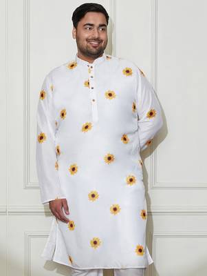 Men's cream cotton blend kurta 1