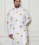 Men's cream cotton blend kurta