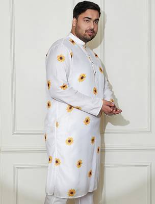 Men's cream cotton blend kurta 2