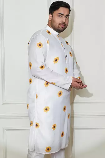 Men's cream cotton blend kurta