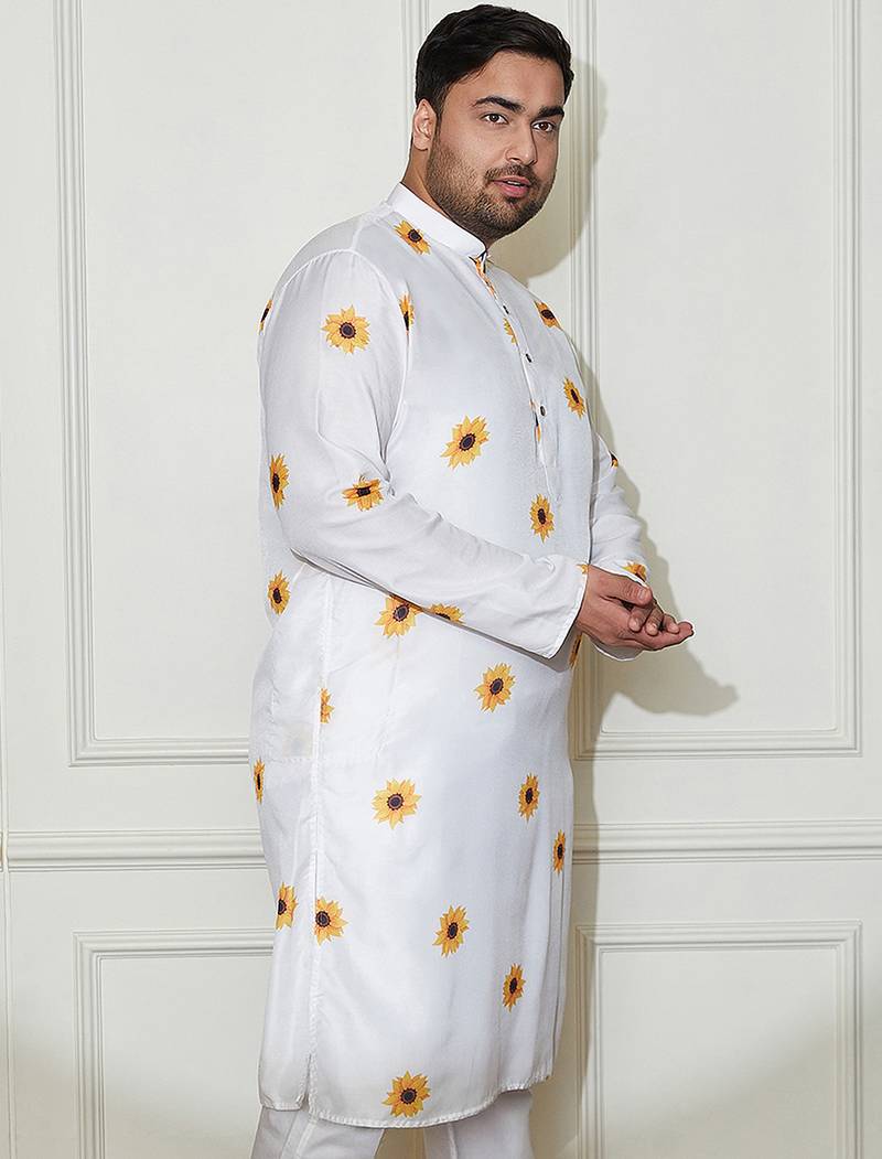 Men's cream cotton blend kurta