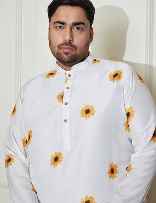 Men's cream cotton blend kurta 3