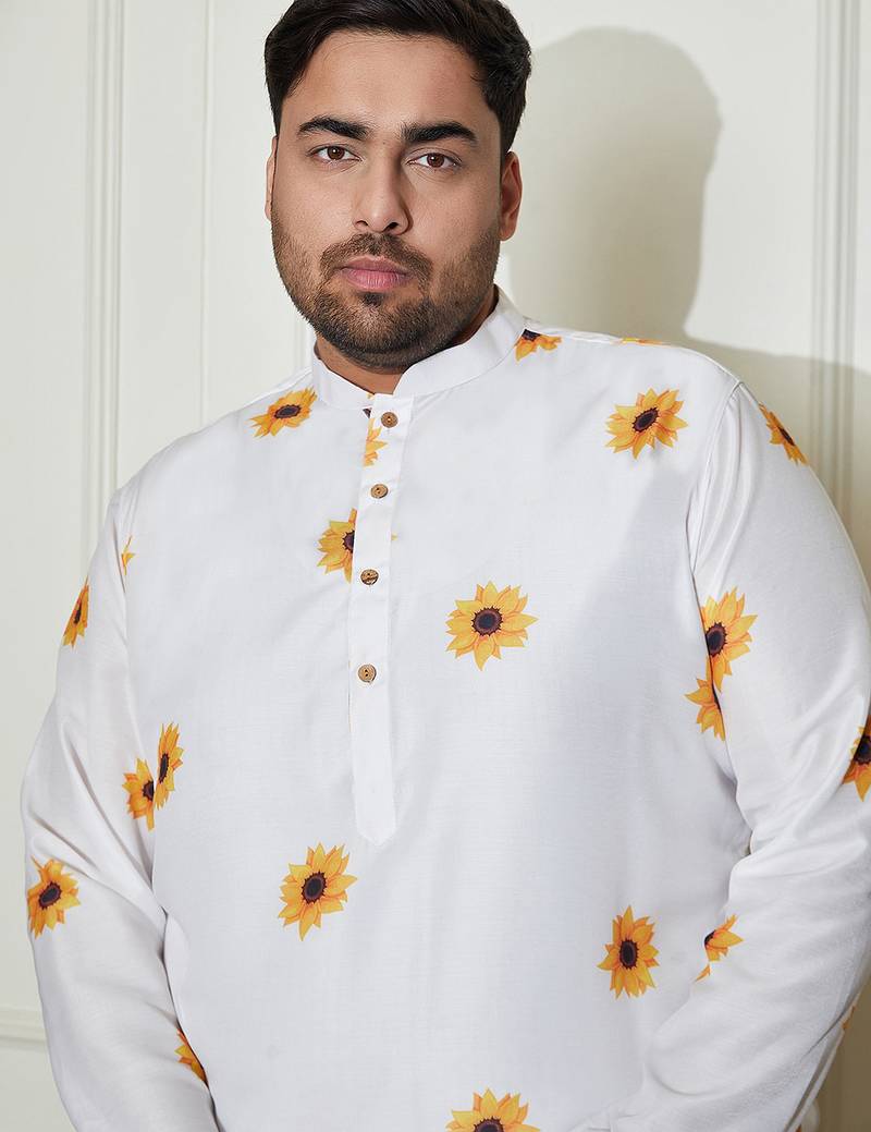 Men's cream cotton blend kurta