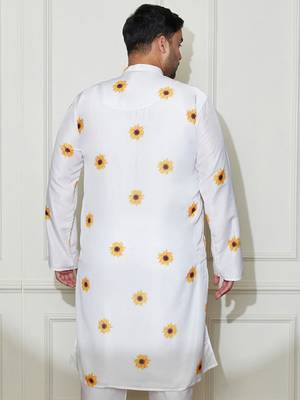 Men's cream cotton blend kurta 4