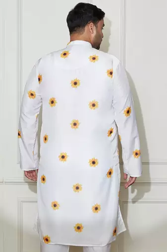 Men's cream cotton blend kurta