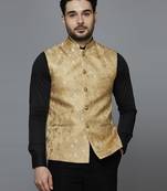 golden ethnic motif jacquard nehru jacket