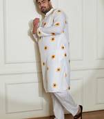 Men's cream cotton blend kurta pyjama set