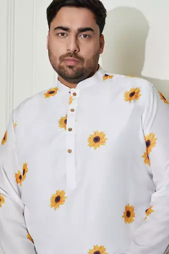Men's cream cotton blend kurta pyjama set