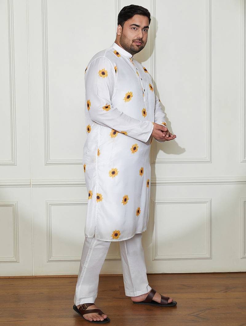 Men's cream cotton blend kurta pyjama set