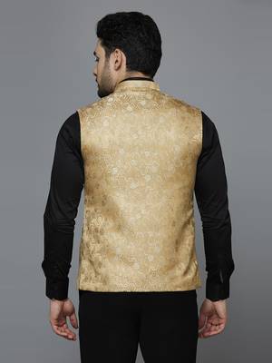 golden ethnic motif jacquard nehru jacket 3