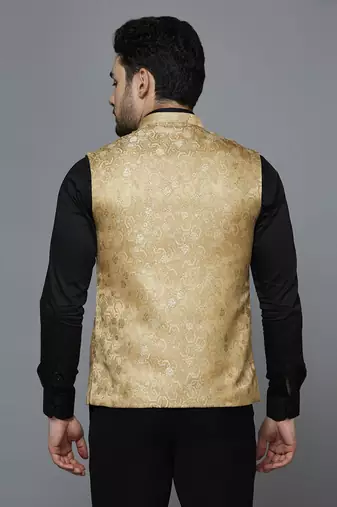 golden ethnic motif jacquard nehru jacket