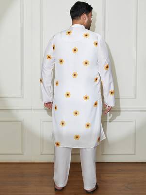 Men's cream cotton blend kurta pyjama set 5