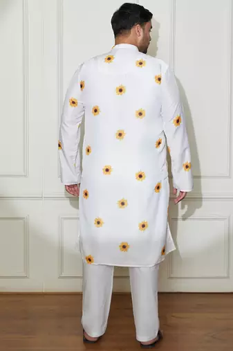 Men's cream cotton blend kurta pyjama set