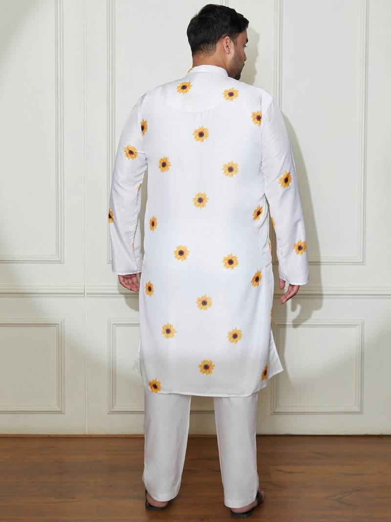 Men's cream cotton blend kurta pyjama set