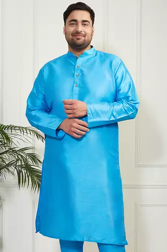 Men's aqua silk blend kurta