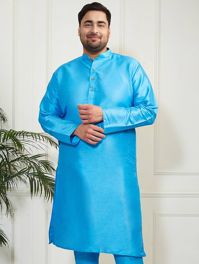 Men's aqua silk blend kurta