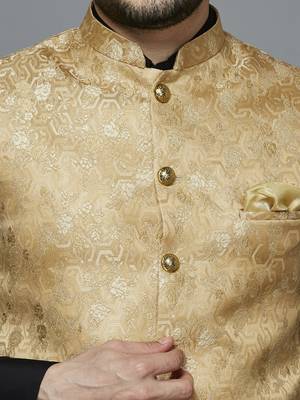 golden ethnic motif jacquard nehru jacket 4