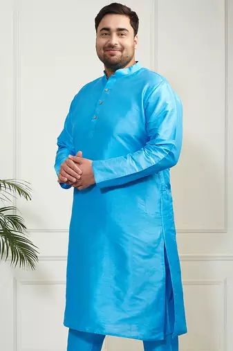 Men's aqua silk blend kurta