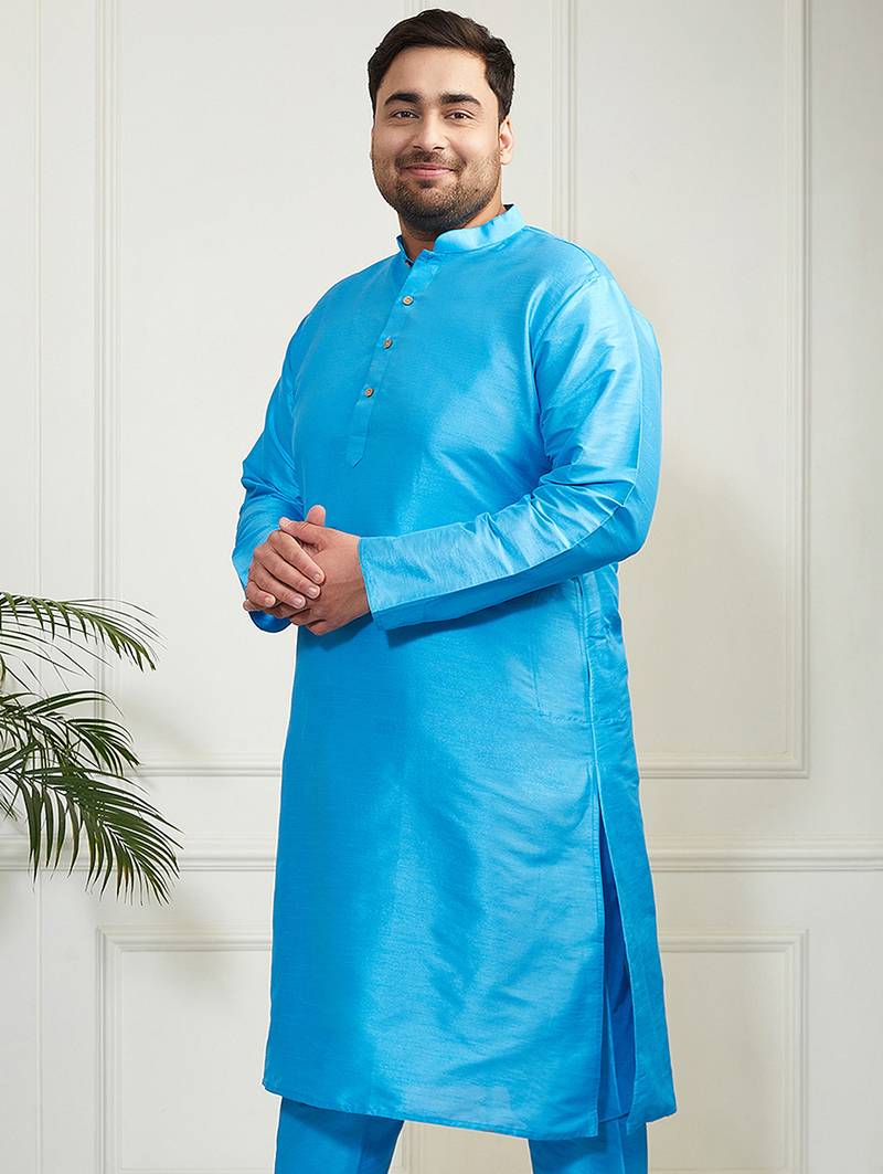 Men's aqua silk blend kurta