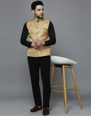 golden ethnic motif jacquard nehru jacket 5