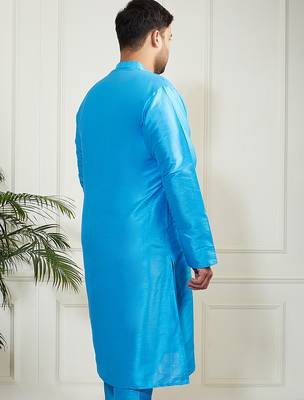 Men's aqua silk blend kurta 4