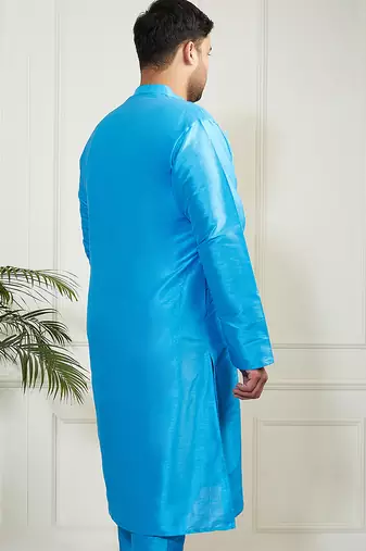 Men's aqua silk blend kurta