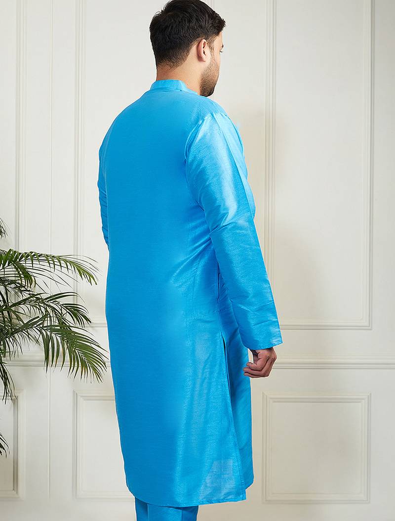 Men's aqua silk blend kurta